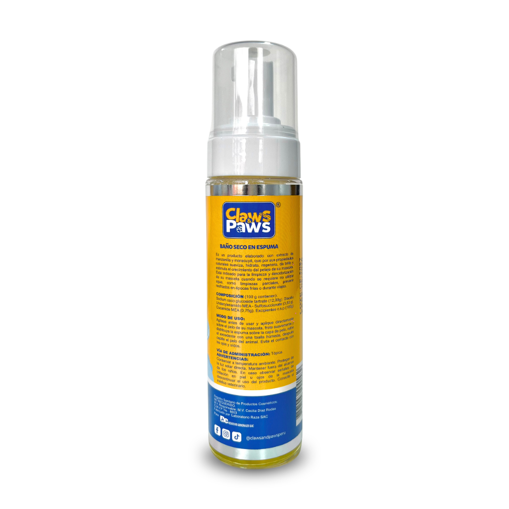 Claws & Paws Baño de espuma seco (shampoo espumoso) gatos 250 ml.
