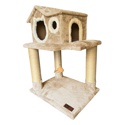 Claws & Paws Gimnasio rascador beige 2 pisos + casa top