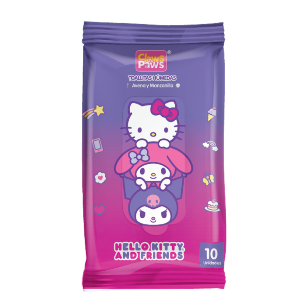 Hello Kitty X Claws & Paws Toallitas humedas (Avena y manzanilla) x 10 unidades x 24 paquetes