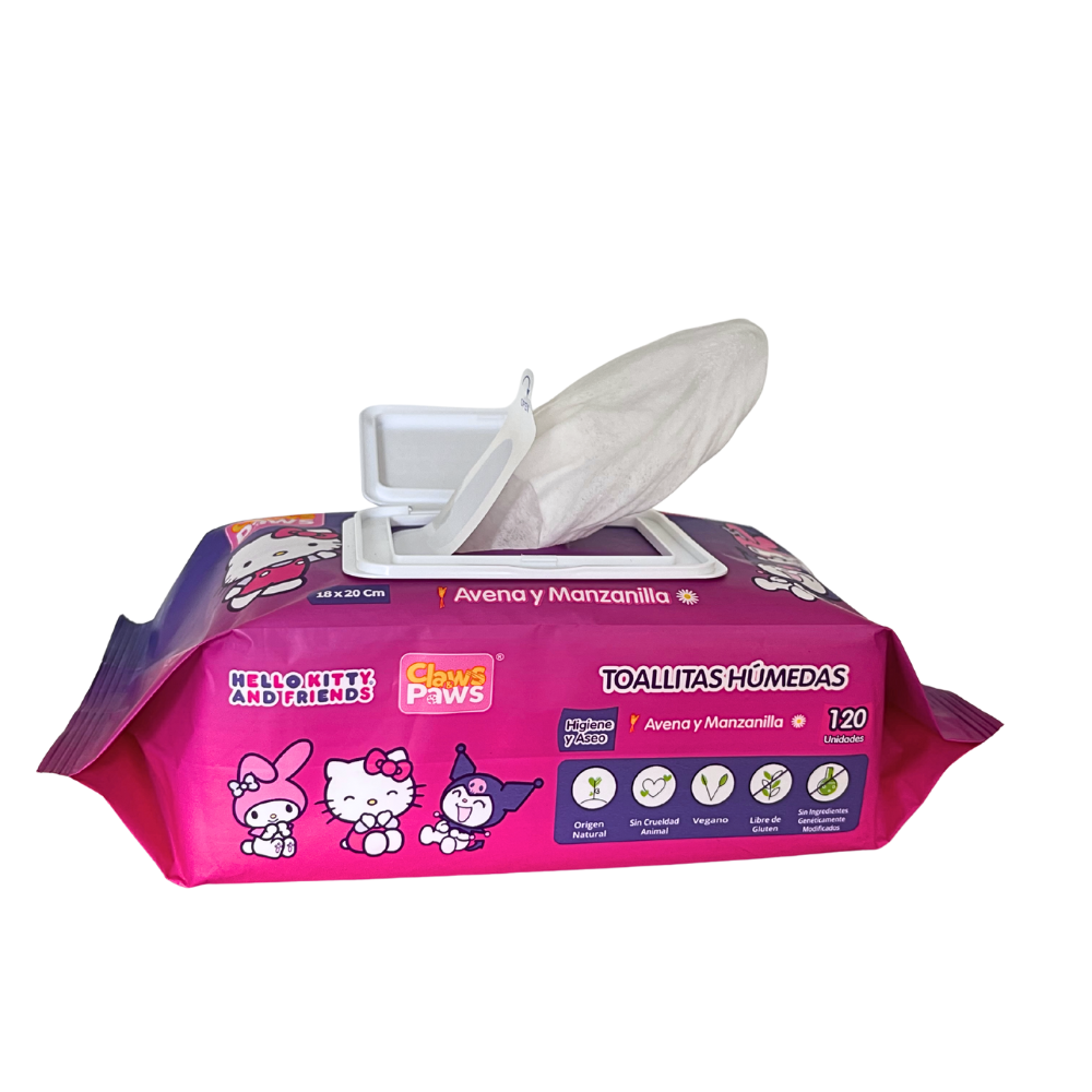 Hello Kitty X Claws & Paws PROMO PACK X 3 Toallitas humedas (Avena y manzanilla) x 120 unidades