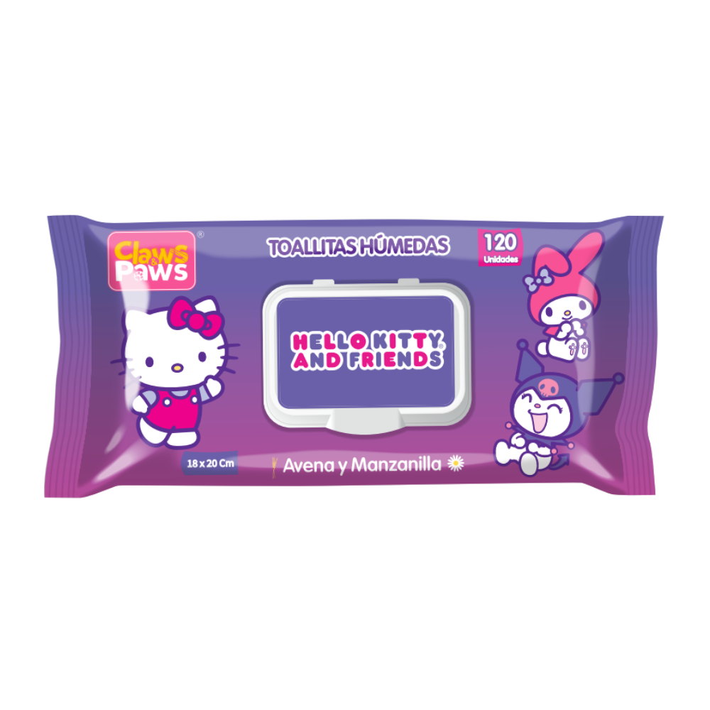 Hello Kitty X Claws & Paws Toallitas humedas (Avena y manzanilla) x 120 unidades x 12 paquetes