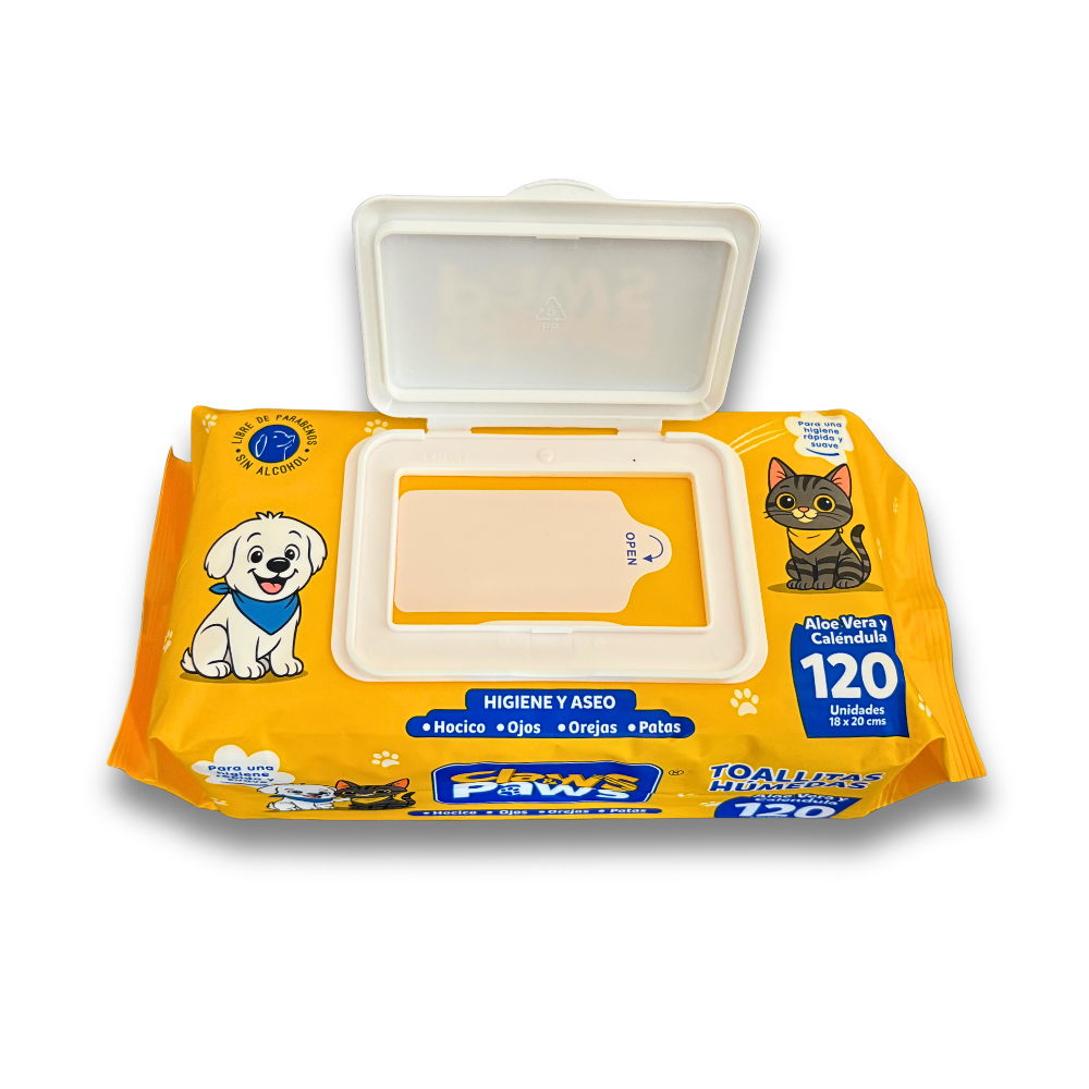 Claws & Paws Toallitas humedas (Aloe vera y calendula) x 120 unidades x 12 paquetes