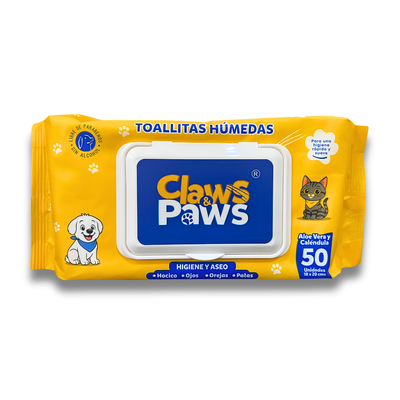 Claws & Paws Toallitas humedas (Aloe vera y calendula) x 50 unidades x 12 paquetes