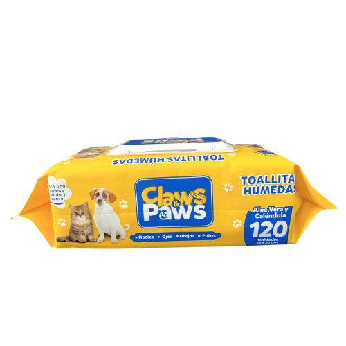 Claws & Paws Toallitas humedas (Aloe vera y calendula) x 120 unidades