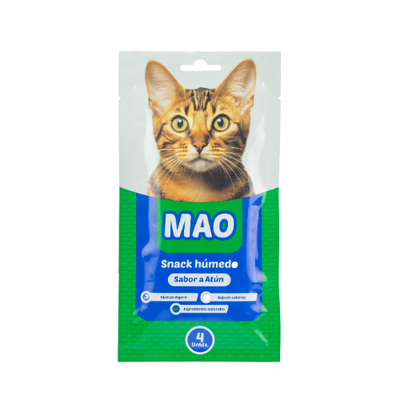 Mao Snack húmedo atún 4 tubos x 15 gr. (CAJA DE 12 UNIDADES)