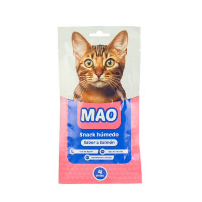 Mao Snack húmedo salmón 4 tubos x 15 gr. (CAJA DE 12 UNIDADES)
