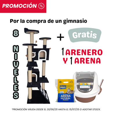 Claws & Paws Gimnasio rascador 8 pisos (color azul) + 1 Arenero mocca + 1 Arena natural
