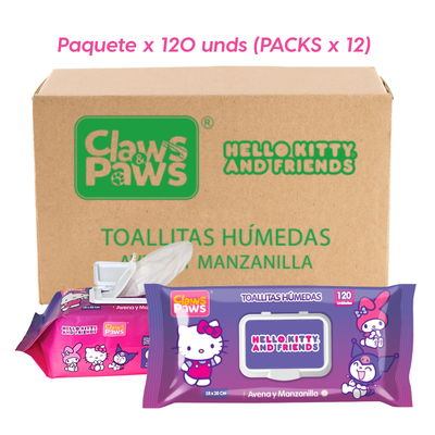 Hello Kitty X Claws & Paws Toallitas humedas (Avena y manzanilla) x 120 unidades x 12 paquetes
