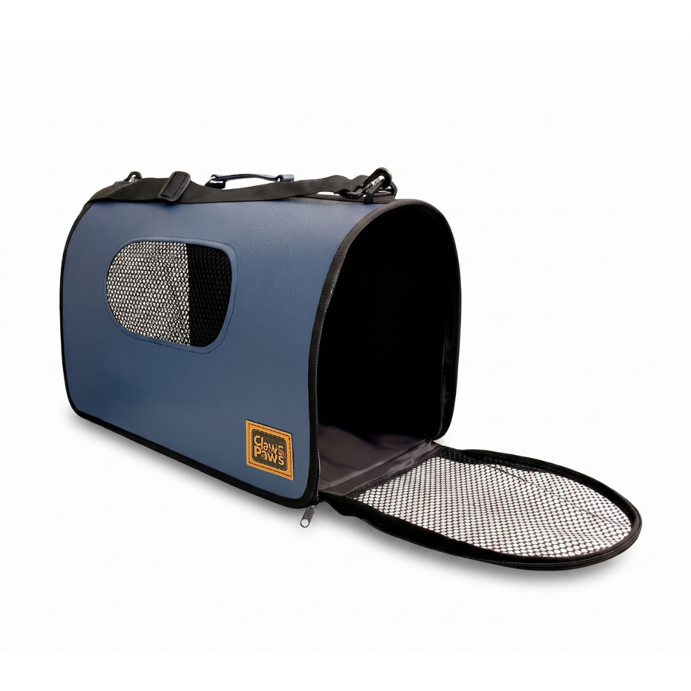 Claws & Paws Transportador t/cuero azul # 3