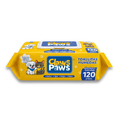 Claws & Paws Toallitas humedas (Aloe vera y calendula) x 120 unidades
