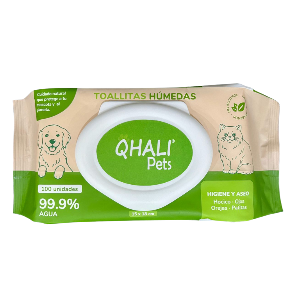 Qhali Pets Toallitas humedas 99.9% agua purificada x 100 unidades