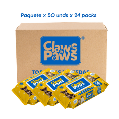 Claws & Paws Toallitas humedas (Aloe vera y calendula) x 50 unidades x 24 paquetes