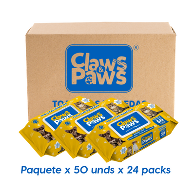 Claws & Paws Toallitas humedas (Aloe vera y calendula) x 50 unidades x 24 paquetes