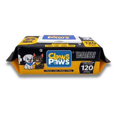 Claws & Paws Toallitas humedas Carbón (Carbón Activado y Vitamina E) x 120 unidades